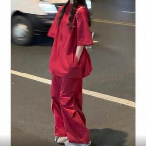 Chic Red Wide Leg Women's Jumpsuit